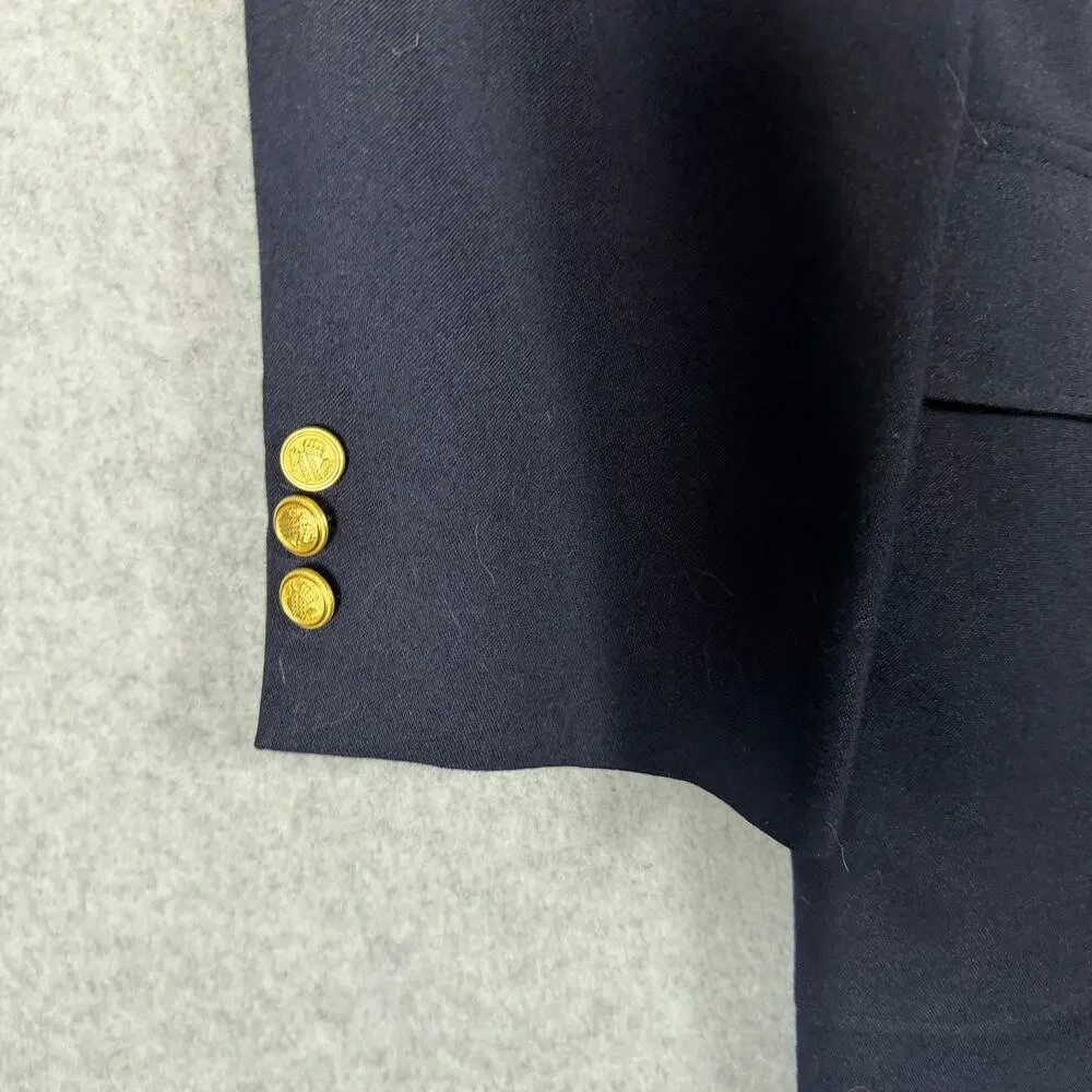 VTG David Taylor 46S Navy Blue Hopsack Gold Button Blazer Preppy Ivy Old Money